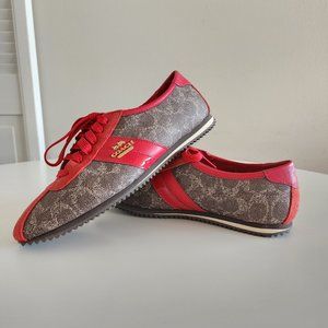 Coach Red & Brown Logo Print Sneakers Athletic Fashion Shoes Size US 8 Eur 38